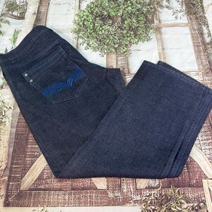 Krome Denim Blue Jeans 42X32 with Royal Blue Stitch & Embroidered on back pocket